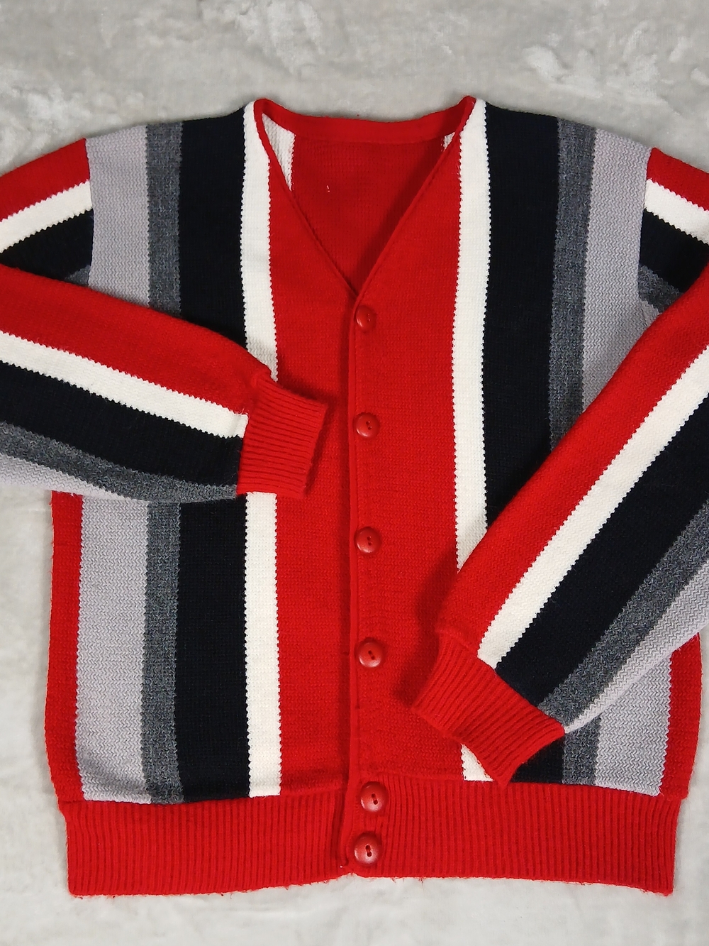 Vintage 60's Cardigan Sweater Men's S Vertical Striped Grandpacore Mod